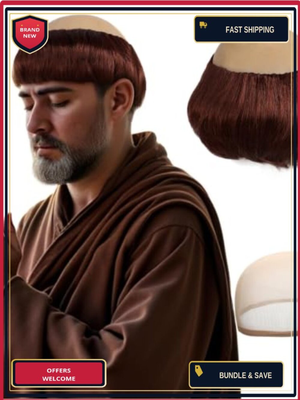 Synthetic Fiber Short Monk Wig Adults Cosplay Costume Men